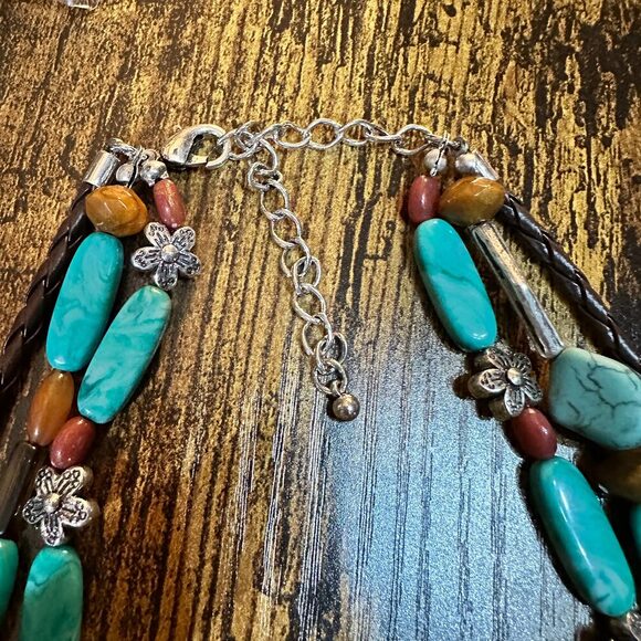 Turquoise‎ Feather Southwestern Boho Multi Necklace and Earrings Set - Picture 9 of 11